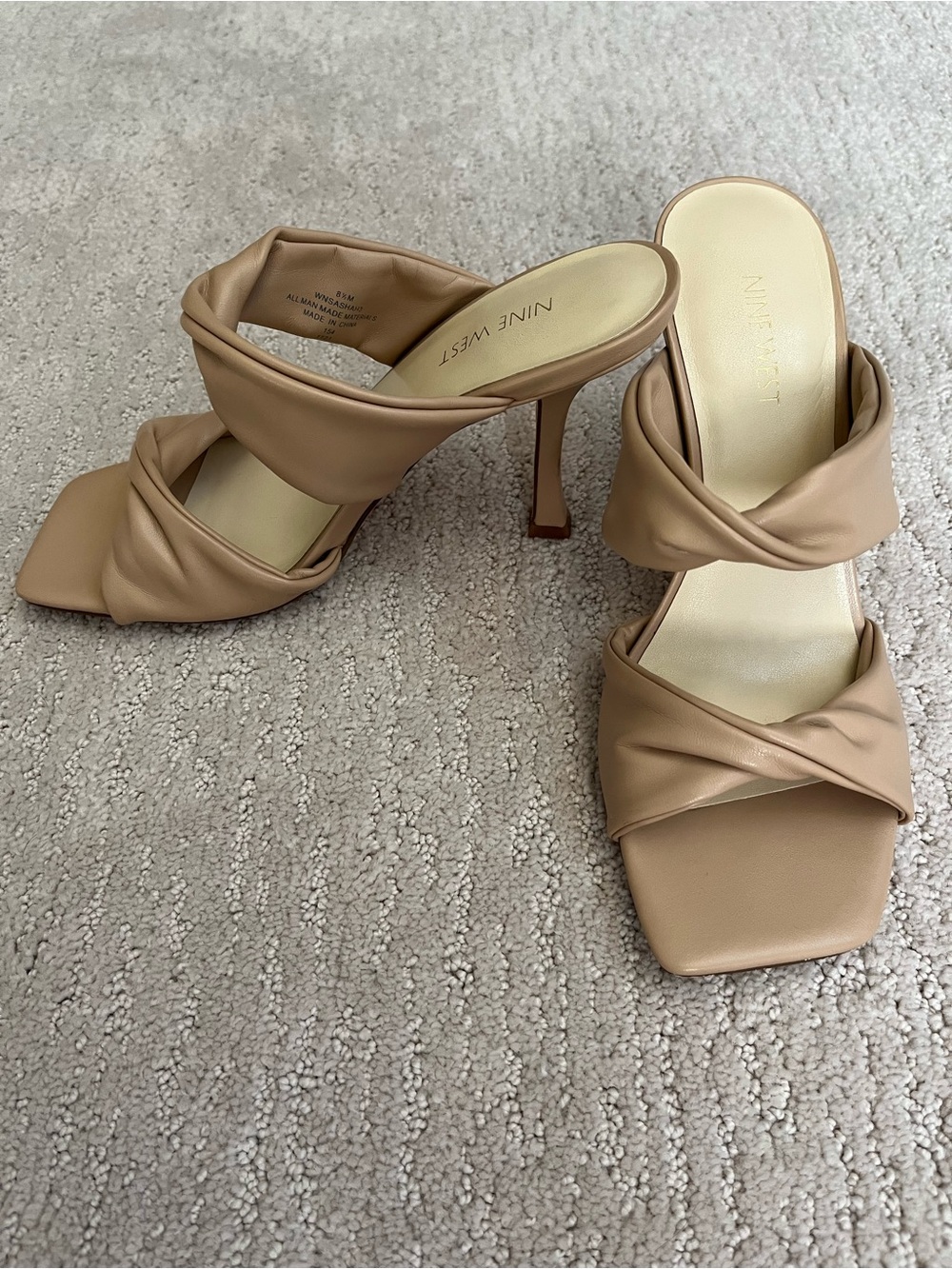 Nine West Sashah Slide Dress Sandals 8.5 Nude/Tan